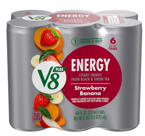 V8 +Energy Strawberry Banana Juice Energy Drink, 8 fl oz Can, 6 Count