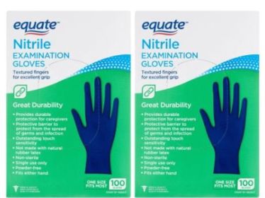 (2 pack) Equate Nitrile Exam Gloves, One Size Fits Most, 100 Count