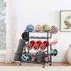 4-Tier Metal Storage Organizer with Rolling Wheels for Basketball Sports Equipment Organizer for Yoga Mat Larger Ball Storage Rack with Baskets and Ho