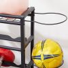 4-Tier Metal Storage Organizer with Rolling Wheels for Basketball Sports Equipment Organizer for Yoga Mat Larger Ball Storage Rack with Baskets and Ho
