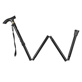 Walking Cane Aluminum Alloy Walking Stick Adjustable Folding Travel Hiking Stick Anti-Slip (Option: Black)