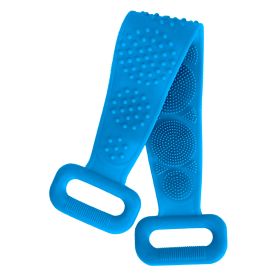 Silicone Back Scrubber Belt For Shower Exfoliating Foaming Body Wash Strap Brush Bristles Massage Dots W/ Adhesive Hook (Option: blue)