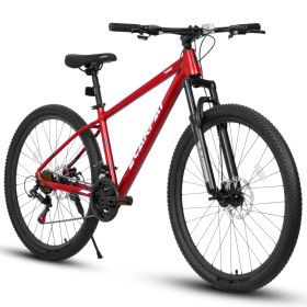 A27312 Mountain Bike 27.5 Inch Wheels, 21-Speed Mens Womens Trail Commuter City Mountain Bike, Aluminium Frame Disc Brakes Thumb Shifter Front Fork Bi (Color: RED-BT)